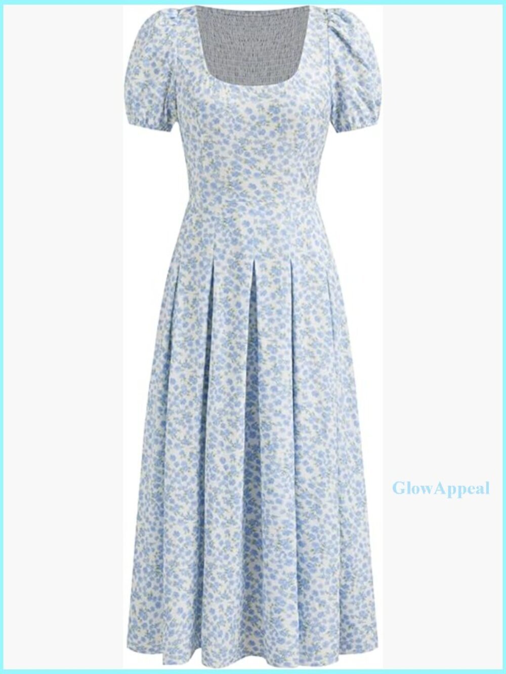 Floral Midi Dress with Square Neck and Puff Sleeves, Side Slit